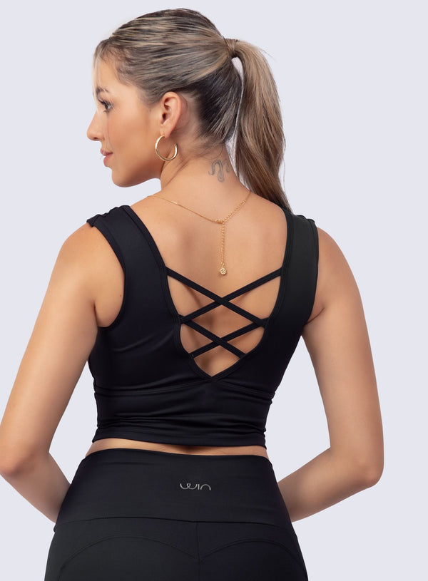 TOP EMANA PERFECT BELT - NEGRO TOPS WIN ROPA DEPORTIVA