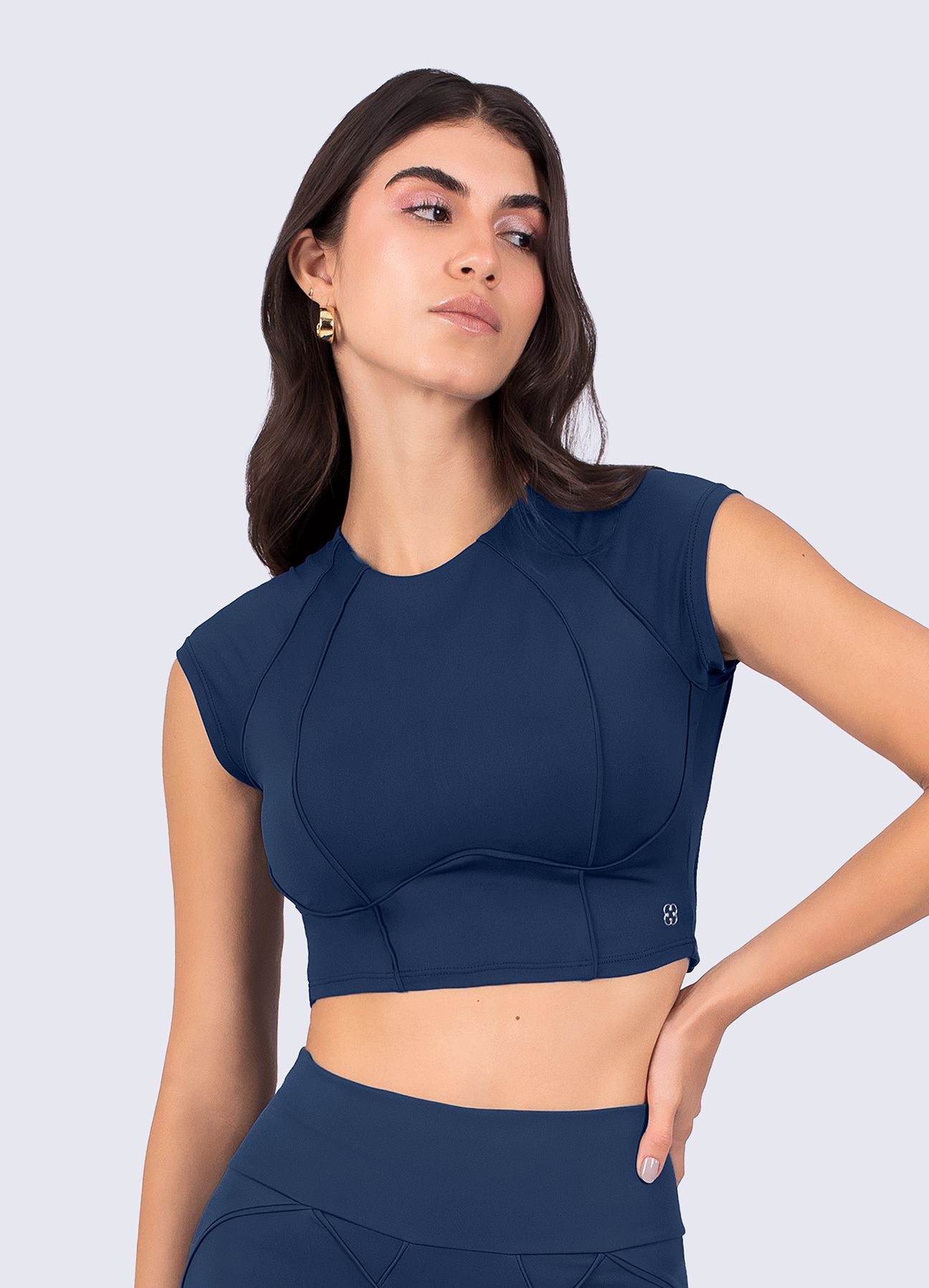 CROP FUTURE SCULPT - AZUL MARINO TOPS WIN ROPA DEPORTIVA 
