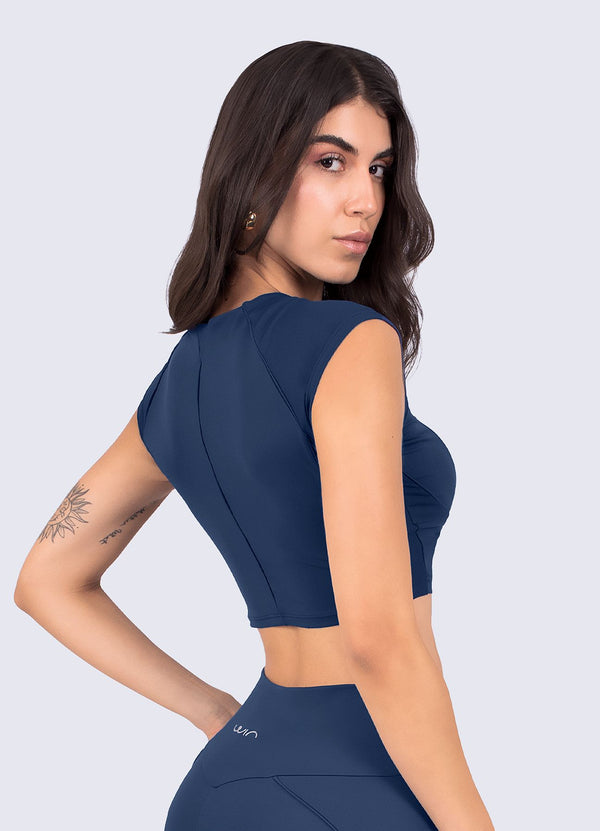 CROP FUTURE SCULPT - AZUL MARINO TOPS WIN ROPA DEPORTIVA 