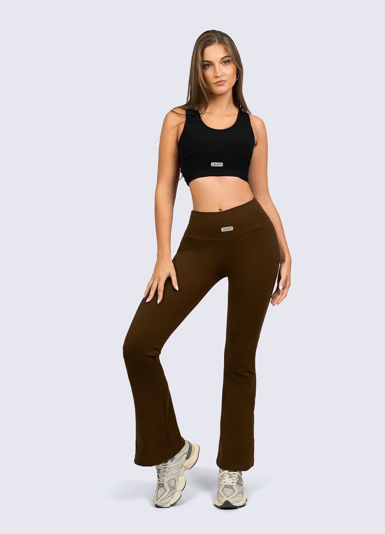 PANTALON FLARE BASIC - MARRON CHOCOLATE LEGGINGS WIN ROPA DEPORTIVA 