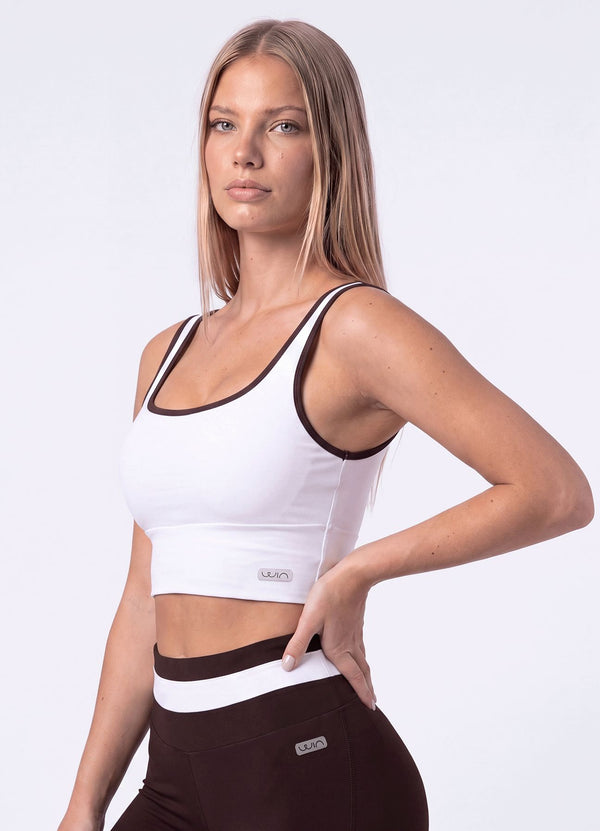 TOP EMANA BALANCE - BLANCO/MARRON TOPS WIN ROPA DEPORTIVA 