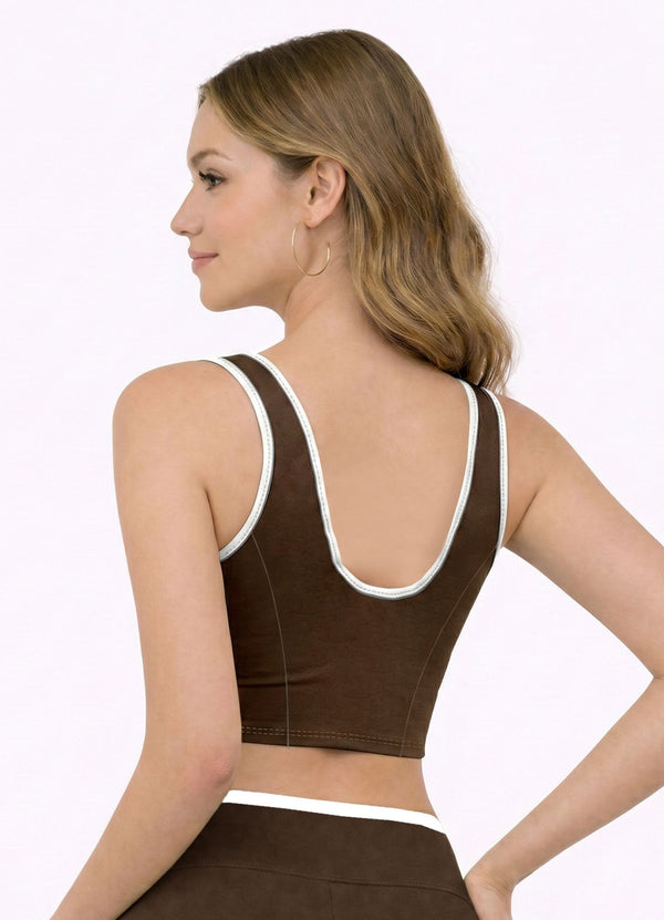 TOP EMANA CONTRAST - MARRON OSCURO TOPS WIN ROPA DEPORTIVA 